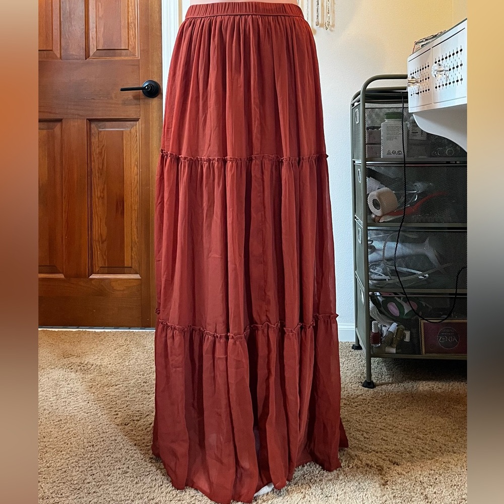 Long Burnt Orange Boho Skirt